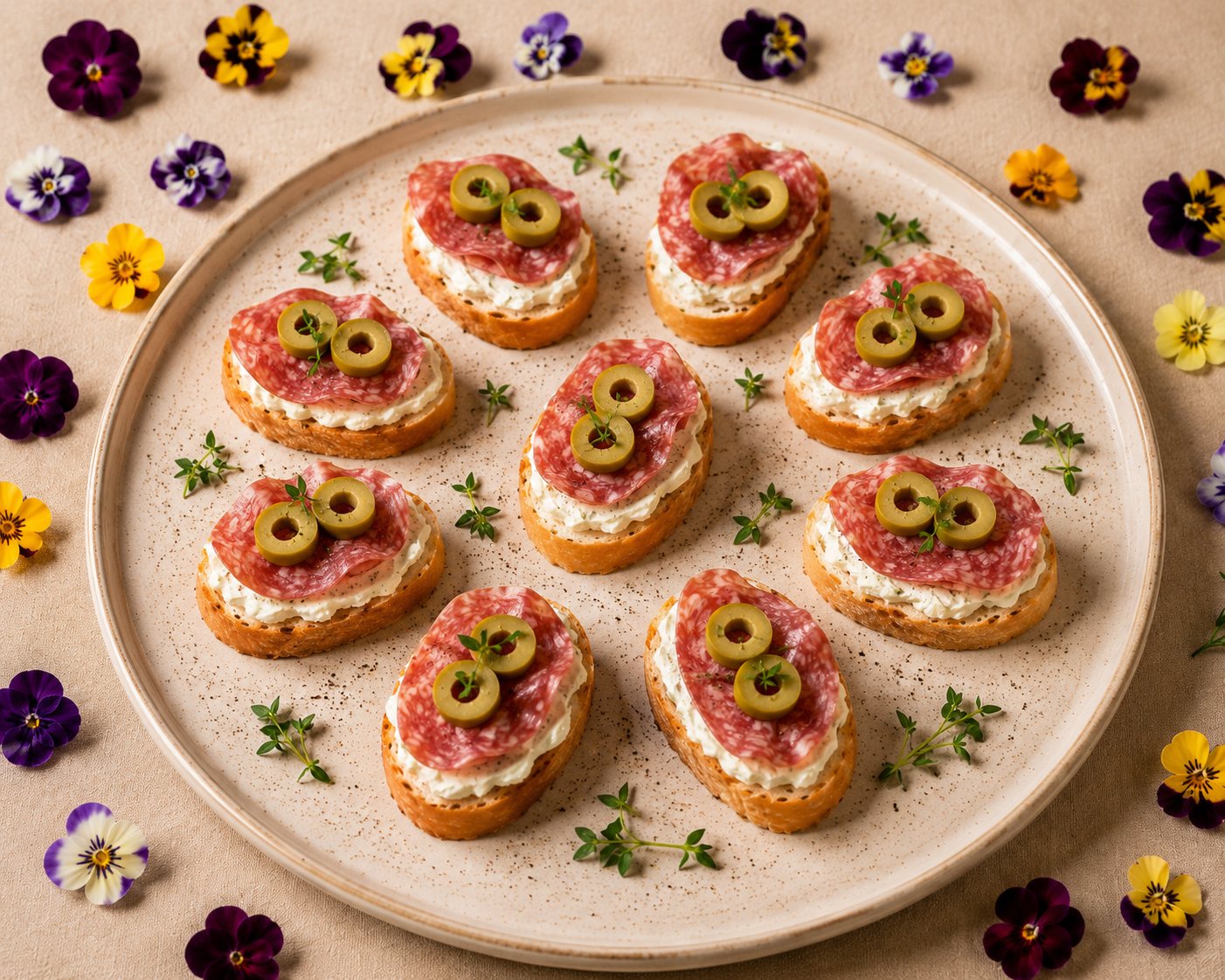 Mini kanapeczki z salami, kremowym serkiem i oliwką - BOX 10 szt.