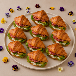 Mini Croissanty z salami, sałatą, kremowym serkiem i ogórkiem kiszonym - BOX 10 szt.