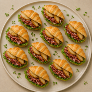 Mini Croissanty z szynką szwarcwaldzką, sałatą i karmelizowaną gruszką - BOX 10 szt.